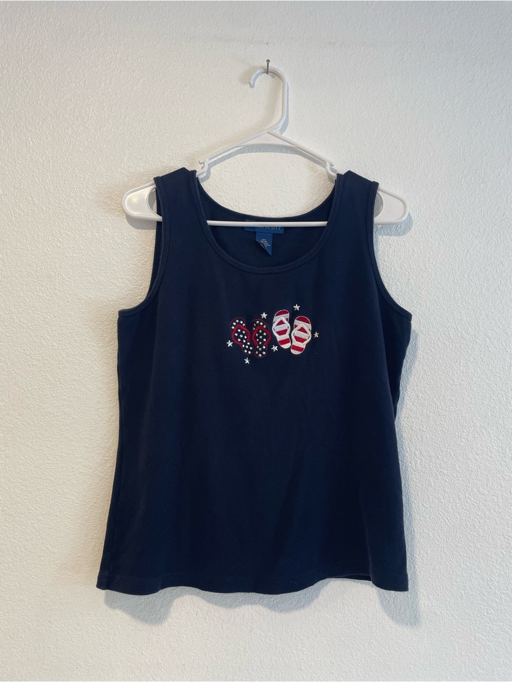 90’s Summer Granny Core 100% Cotton Navy Sleeveless Tank 4th of July